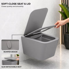 Plantex Imported Italica Ceramic Wall Hung Commode Toilet/Rimless Western Toilet/Washdown Commode with Soft Closing Toilet Seat - P Trap (Square - Matt Light Grey)-4