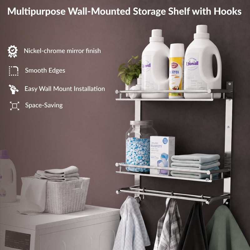 Plantex Bathroom Organiser with Drill/3 Tier Bathroom Accessories Set Stainless Steel/Bathroom Self Rack with Towel Hanger and Hooks/Wall Mount Rack Multipurpose(3-Tier Chrome)-6