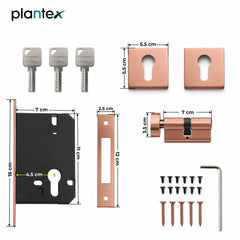 Plantex Dead Lock for Main Door/Lock with Brass 70mm Cylinder with Lock Body and 3 Computerized Keys - Pack of 1 (PVD Rose Gold)-3