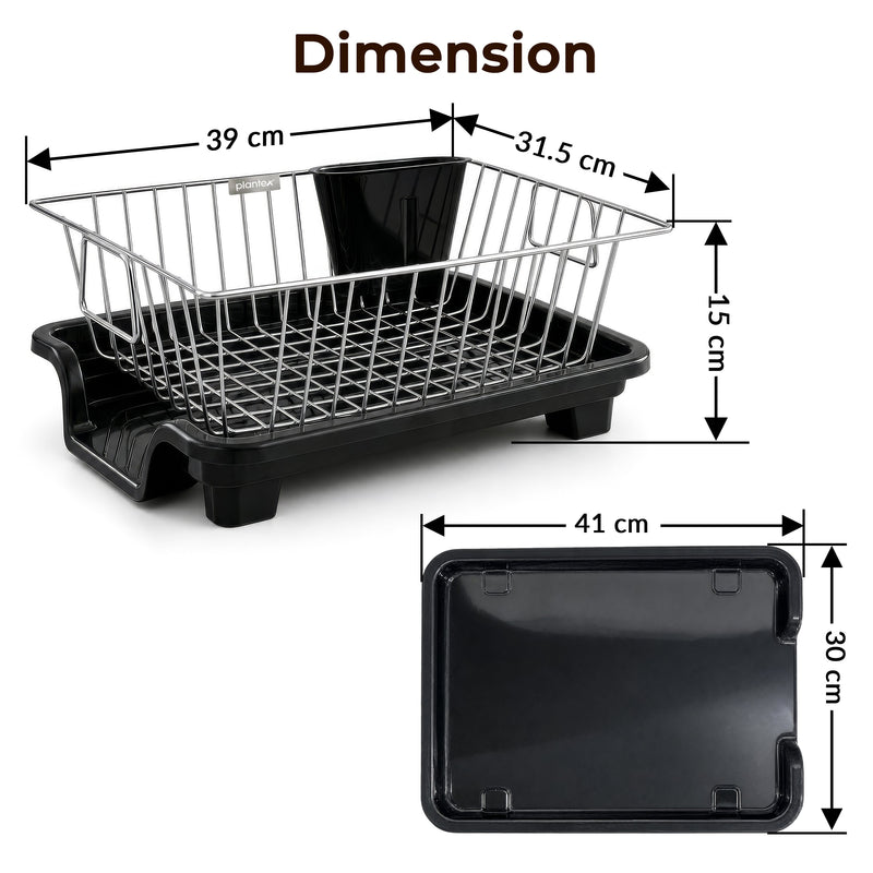 Plantex Dish Drying Rack/Stainless Steel Dish Drainer with Drainer Tray for Kitchen/Vessel Drainer Basket for Utensils/Plate Drying Rack - Chrome (39 X 31.5 X 15 Cm)-2