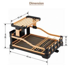 Plantex Fold Flat Dish Drying Rack/Aluminium 2-Tier Dish Rack with Drainboard/Vessel Drainer Basket/Plate Holder Stand/Kitchen Rack - Pack of 1 (Gold & Black)-2