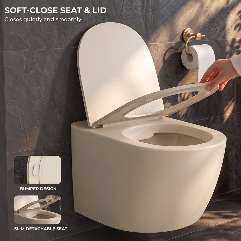Plantex Imported Ceramic Toilet/Wall Mounted Commode/Rimless Washdown Western Toilet with Soft Close Toilet Seat Cover - P Trap (3043- Matt Khaki)-4