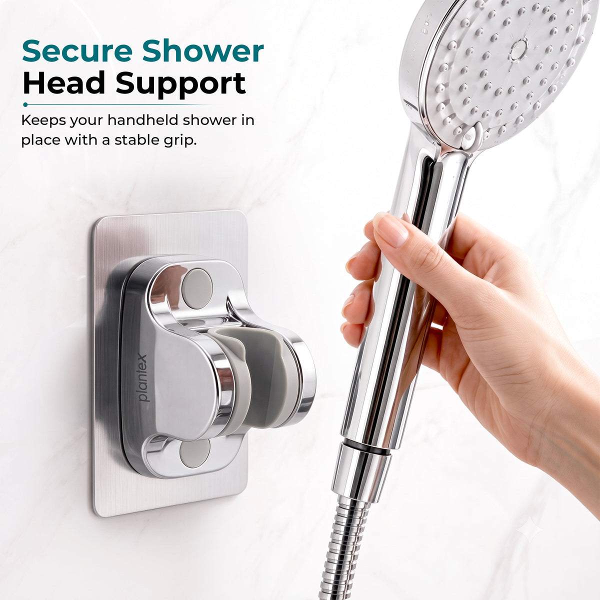 Plantex ABS Hand Shower Holder For Bathroom/Strong Self Adhesive Adjustable Handheld Shower/No Drilling Wall Mount Bracket - (Chrome) (Model APS-971)-5