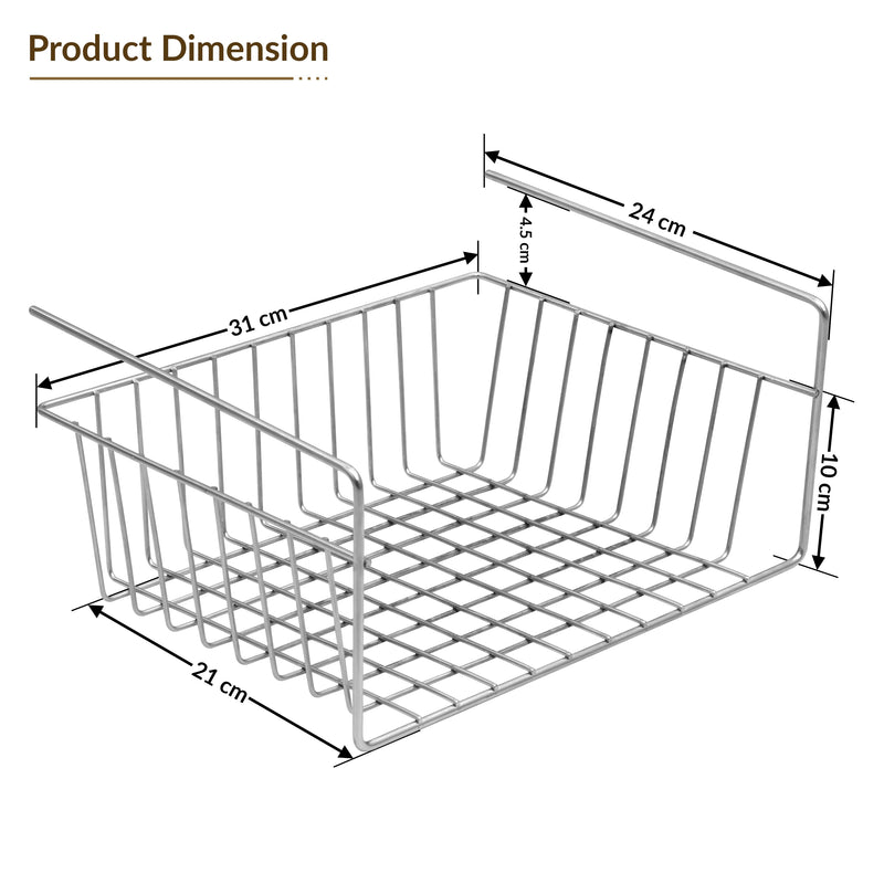 Plantex Under Shelf Organizer Rack for Kitchen Cabinet/12 Inch Multifunction Hanging Shelf Basket for Storage & Organization/Stainless Steel Under Cabinet Storage Rack - (Pack of 1, Chrome)-2