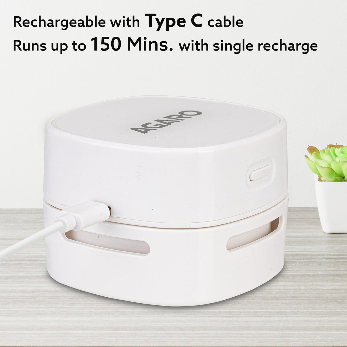 AGARO Crown Mini Desk Vacuum Cleaner, Battery Operated, Use Upto 2.5 Hours, Mini Cordless Sweeper for Cleaning Desktop, Pantry, Paper Shavings, Crumbs, Keyboard Dust, Nails & Pet Hair, White-5