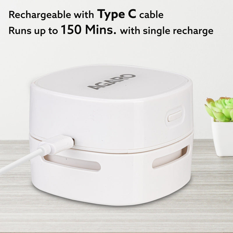 AGARO Crown Mini Desk Vacuum Cleaner, Battery Operated, Use Upto 2.5 Hours, Mini Cordless Sweeper for Cleaning Desktop, Pantry, Paper Shavings, Crumbs, Keyboard Dust, Nails & Pet Hair, White-5