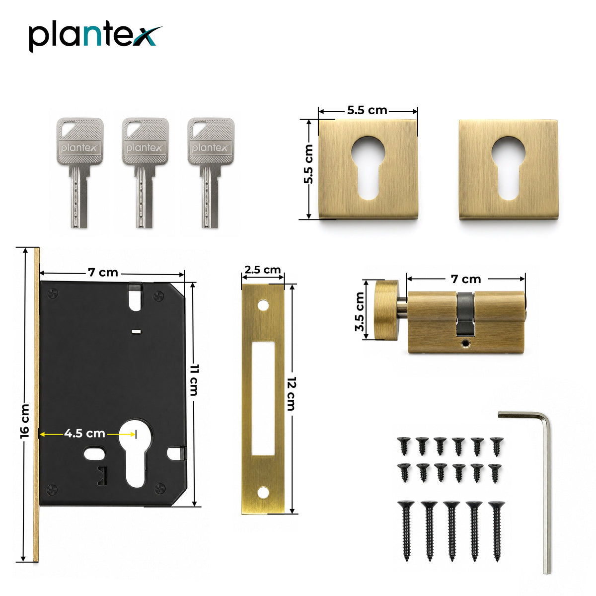 Plantex Dead Lock for Main Door/Lock with Brass 70mm Cylinder with Lock Body and 3 Computerized Keys - Pack of 1 (Brass Antique)-4