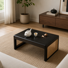 All-in-one Rattan End Table Snack Side Table