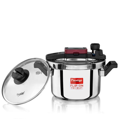 PRESTIGE FLIP-ON TRI-PLY STAINLESS STEEL PRESSURE COOKER