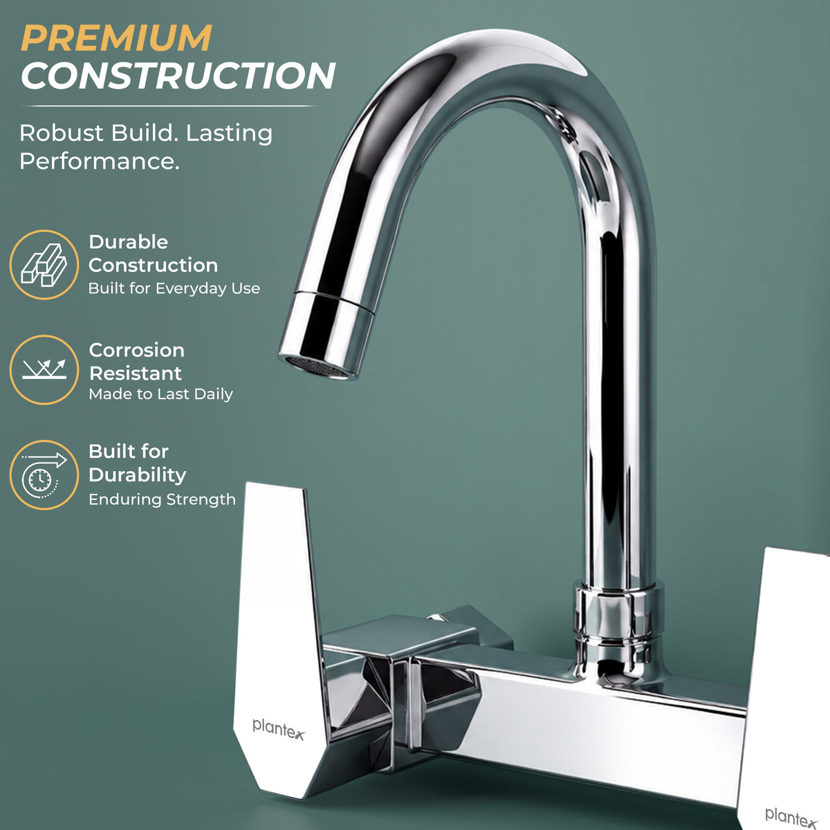 Plantex Mixer Tap for Kitchen with Wall Flange and Teflon Tape/Kitchen Sink Taps/Sink Mixer Tap Hot and Cold with 360‚° Swivel Spout (Celesiya-1248)-6