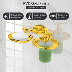 Plantex J4 Stainless Steel Soap Dish with Liquid Dispenser/Soap Stand for Bathroom Wall Mount/Shampoo Dispenser/Bathroom Accessories (PVD Gold Finish) Onix-4