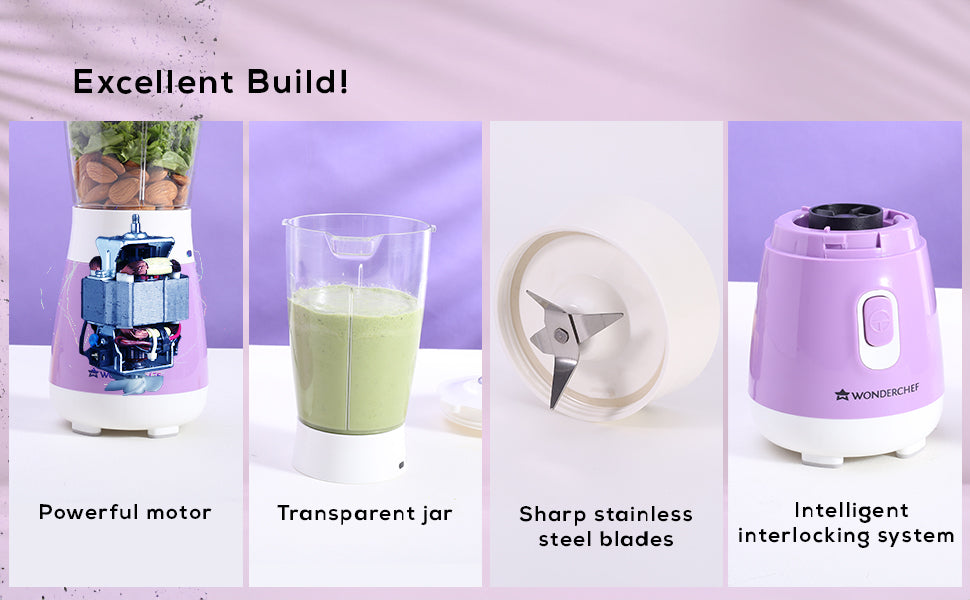 Orchid Personal Blender, 250W Copper Motor, 600ml Transparent Jar, Stainless Steel Blades for Perfect Blending, Hassle Free Blending of Fruits & Vegetable Juices, Protein Shakes, Smoothies