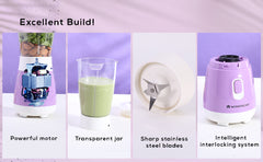 Orchid Personal Blender, 250W Copper Motor, 600ml Transparent Jar, Stainless Steel Blades for Perfect Blending, Hassle Free Blending of Fruits & Vegetable Juices, Protein Shakes, Smoothies