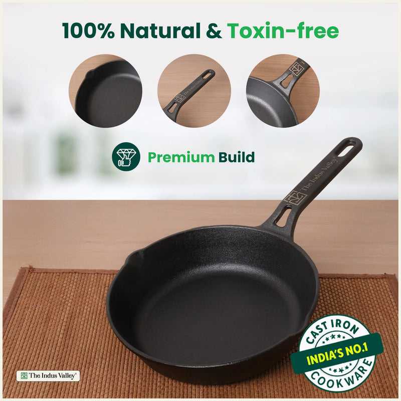 CASTrong Cast Iron fry pan/ skillet, Pre-seasoned, Naturally Nonstick, 100% Pure, Toxin-free, Fry pan for Kitchen Use, 8.1 In/ 20.5 cm/2 kg