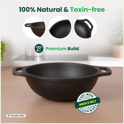 CASTrong Cast Iron Kadai, Pre-seasoned, Nonstick, 100% Pure, Toxin-free, Medium 20.9cm, 1.8kg