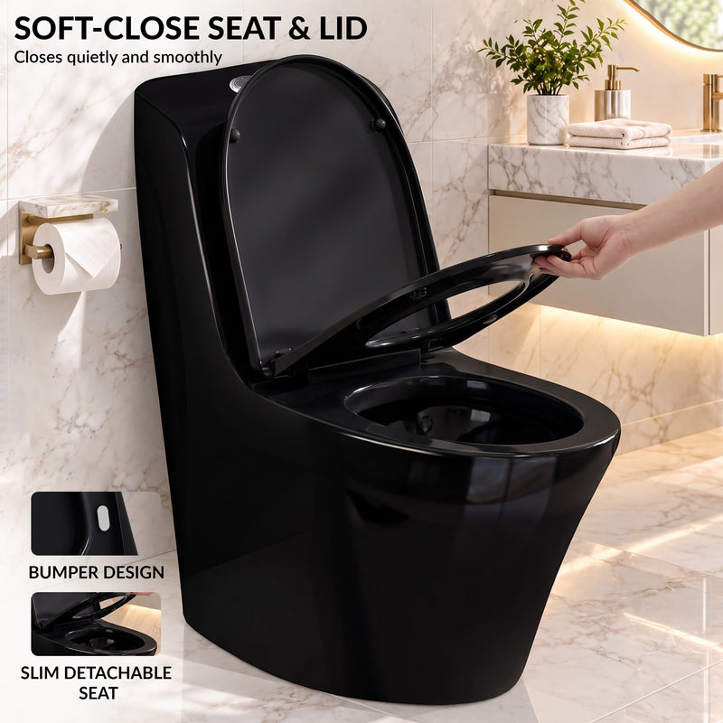 Plantex Ceramic Toilet for Commode/Siphonic Vacuum Jet Flush Ceramic Western Commode/One Piece Western Toilet with Soft Closing Toilet Seat - S Trap (Black)-4