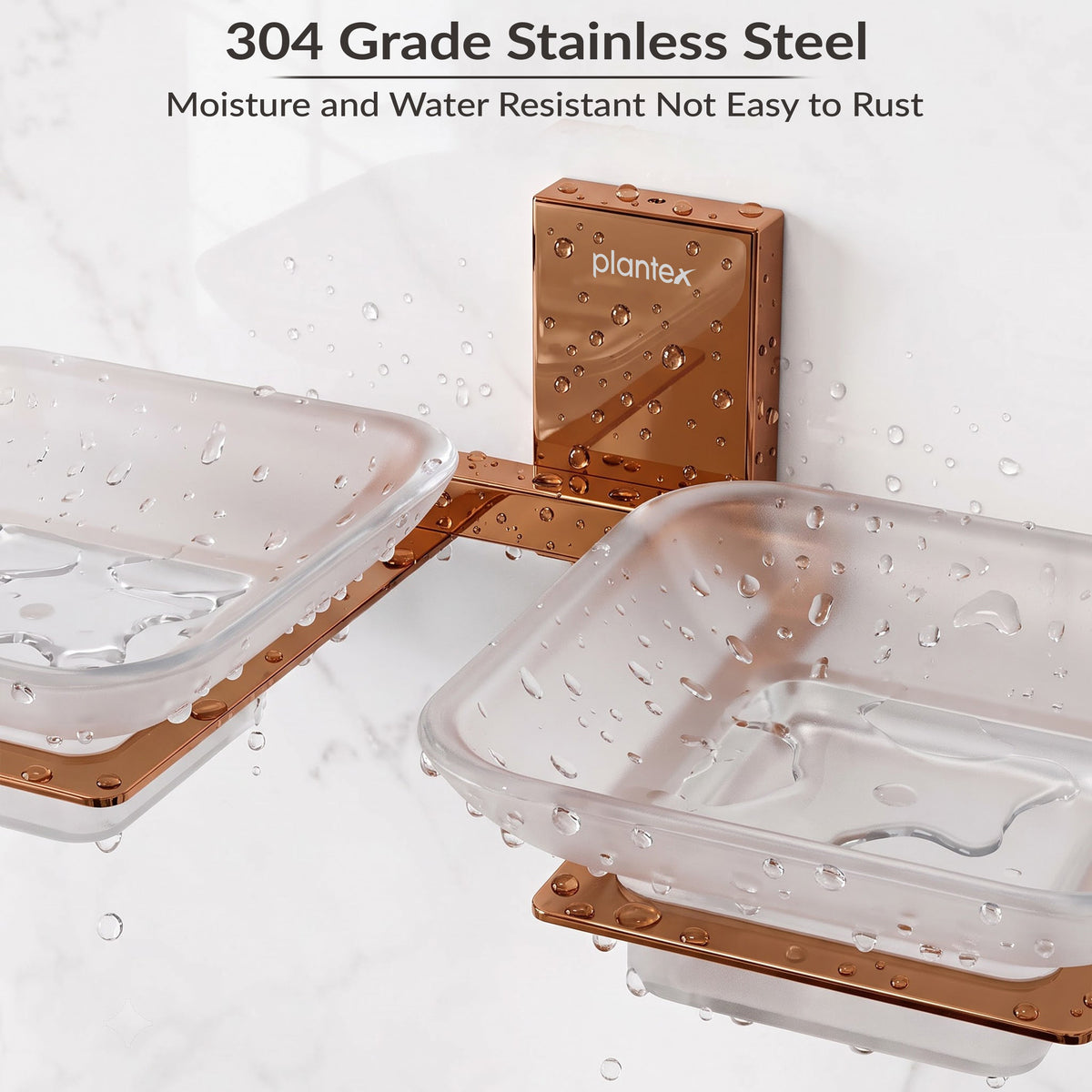 Plantex 304 Grade Stainless Steel Frosted Glass Double Soap Holder/Soap Stand/Dual Soap Dish for Bathroom/Bathroom Accessories - Pack of 1 (Crystal, PVD Rose Gold)-4