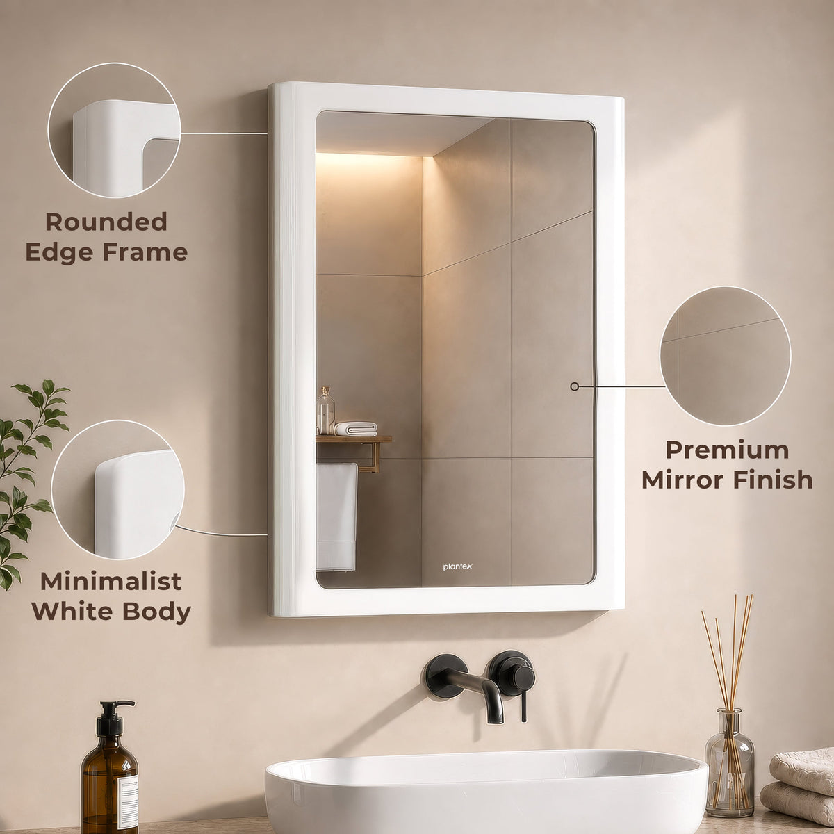 Plantex Mirror with Frame/Wall Mount Modern Mirror/Looking Glass with ABS Frame/Rectangle Mirror for Home/Bathroom & Living Room (18x14 Inch - White)-4
