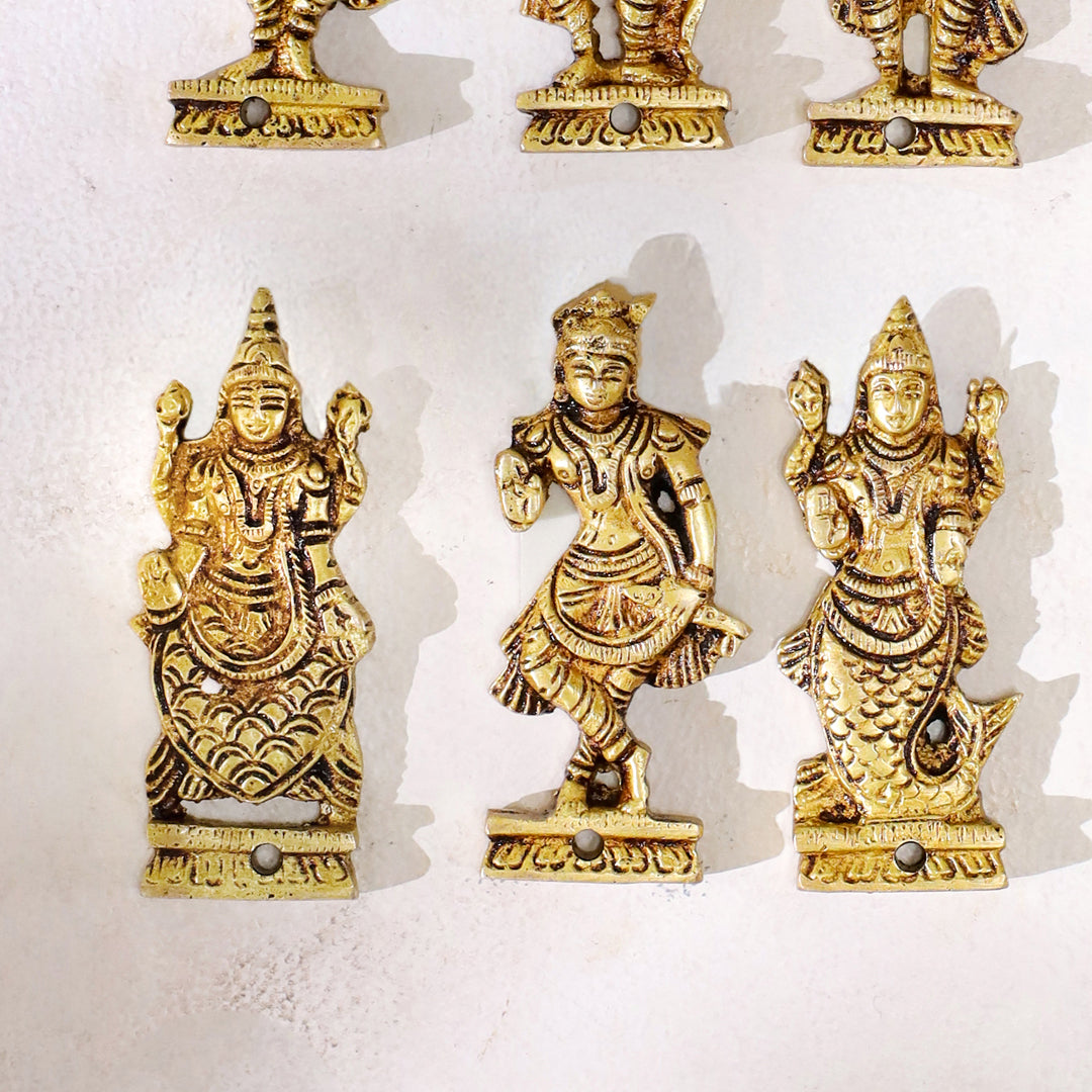 Brass Dashavatara Wall Hanging – Set of 10 Avatars of Lord Vishnu (3.8 Inch)