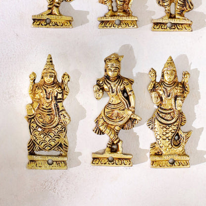 Brass Dashavatara Wall Hanging – Set of 10 Avatars of Lord Vishnu (3.8 Inch)