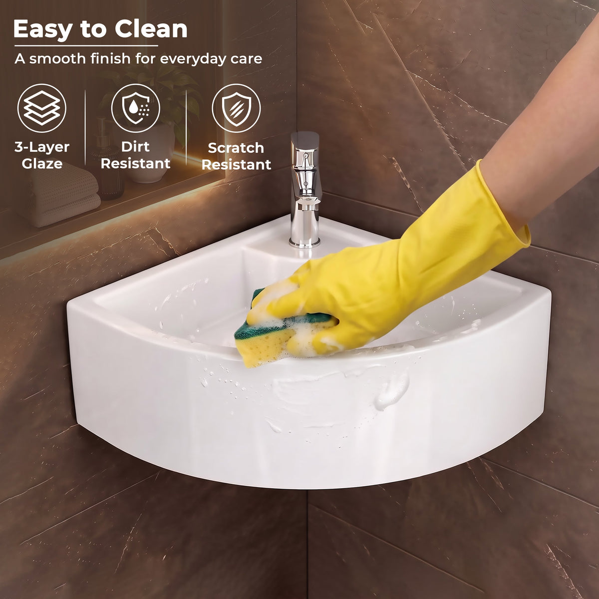 Plantex White Ceramic Corner Washbasin/Wall Mount Basin for Bathroom/Wall Hung Wash Basin/Small Corner Sink/10 Years Glaze Warranty by Plantex (Cornia - 16 x 16 x 10 Inch)-4
