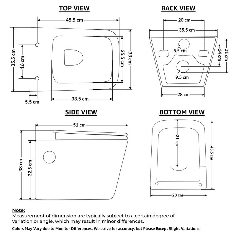 Plantex Platinum Ceramic Rim Wall Hung Western Toilet/P Trap Western Commode with Soft Close Seat Cover/Commode with Washdown Flush - (Black-M)-2