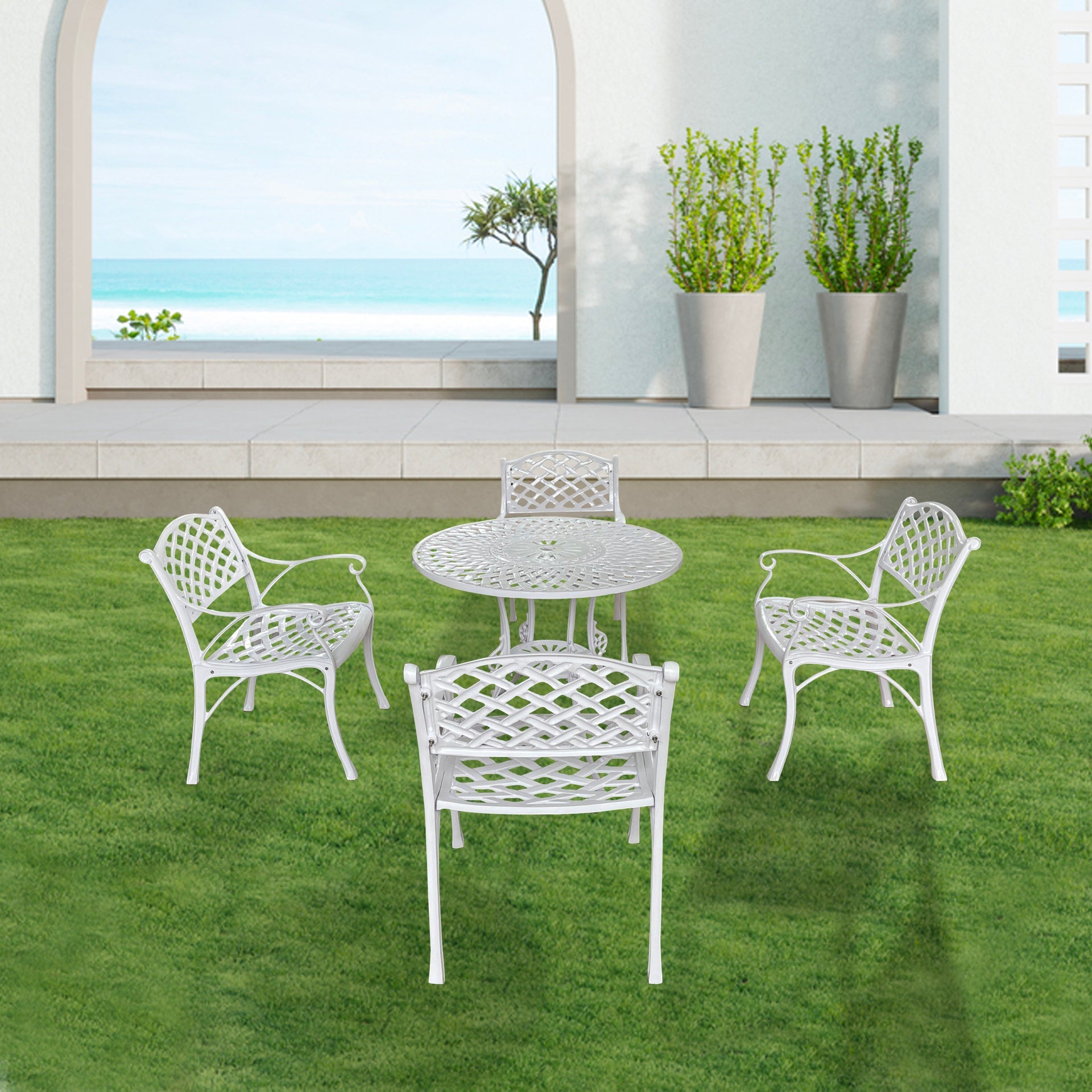 Lucio Cast Aluminium Garden Patio Seating 4 Chair and 1 Table Set