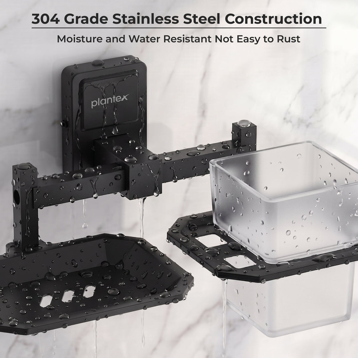 Plantex 304 Stainless Steel Soap and Brush Holder Stand for Bathroom and Wash Basin/Bathroom Accessories Darcy (Black)-5