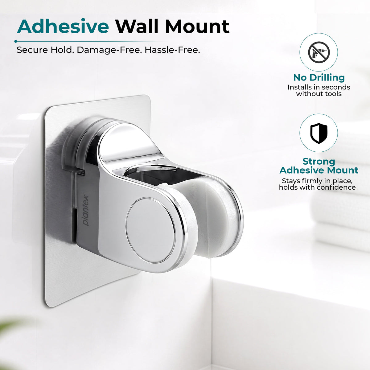 Plantex ABS Hand Shower Holder For Bathroom/Strong Self Adhesive Adjustable Handheld Shower/No Drilling Wall Mount Bracket - (Chrome) (Model APS-908)-6
