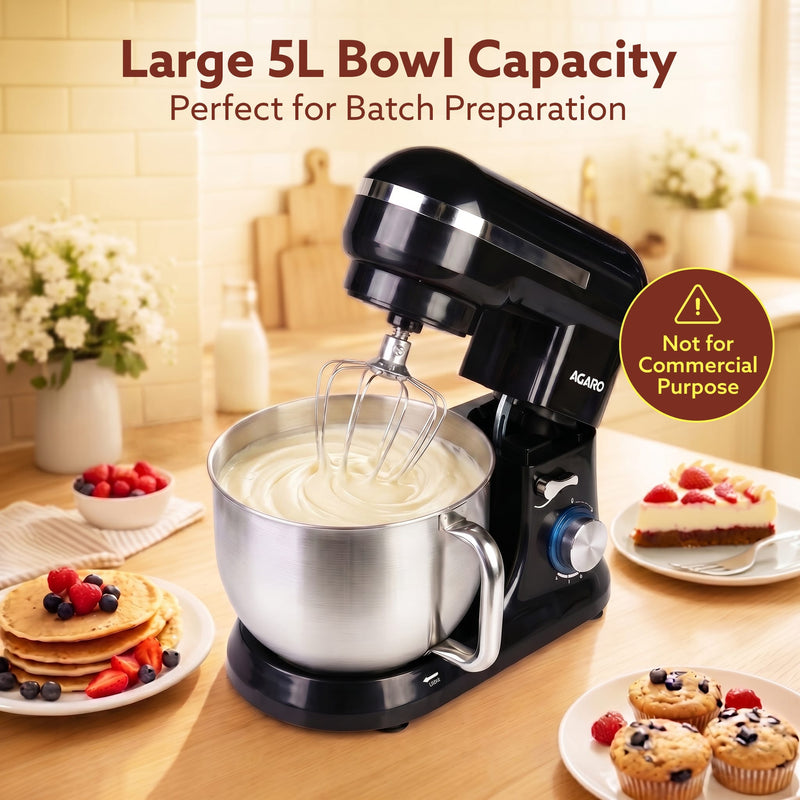 AGARO Royal Stand Mixer, Dough Maker Machine, 1000W Atta Maker, 100% Copper Motor, 5L SS Bowl, 8 Speed + Pulse Function,