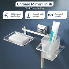 Plantex 304 Grade Stainless Steel 2in1 Soap Holder with Tumbler Holder/Soap Holder for Bathroom/ABS Material Bathroom Accessories - Pack of 1, Squaro (Chrome)-5