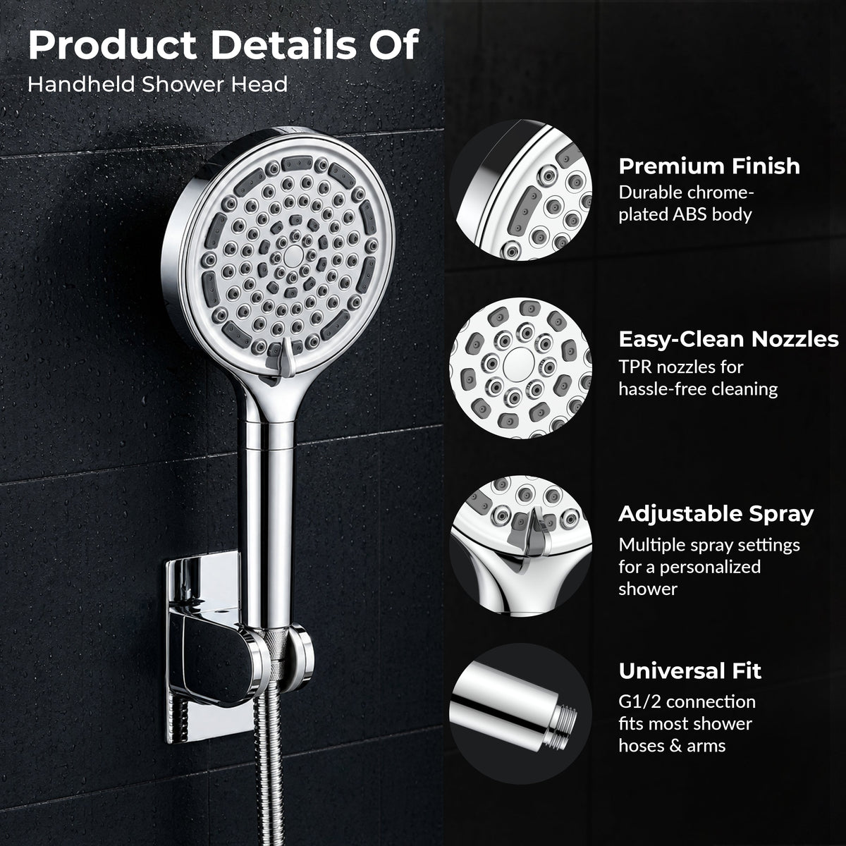 Plantex Hand Shower Filter for Bath/6 Spray Mode Shower Hand with 1.5 Meter Flexible Hose Pipe with Wall Hook/Water Softener For Hand Shower-(Chrome)-6