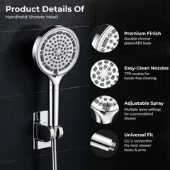 Plantex Hand Shower Filter for Bath/6 Spray Mode Shower Hand with 1.5 Meter Flexible Hose Pipe with Wall Hook/Water Softener For Hand Shower-(Chrome)-6