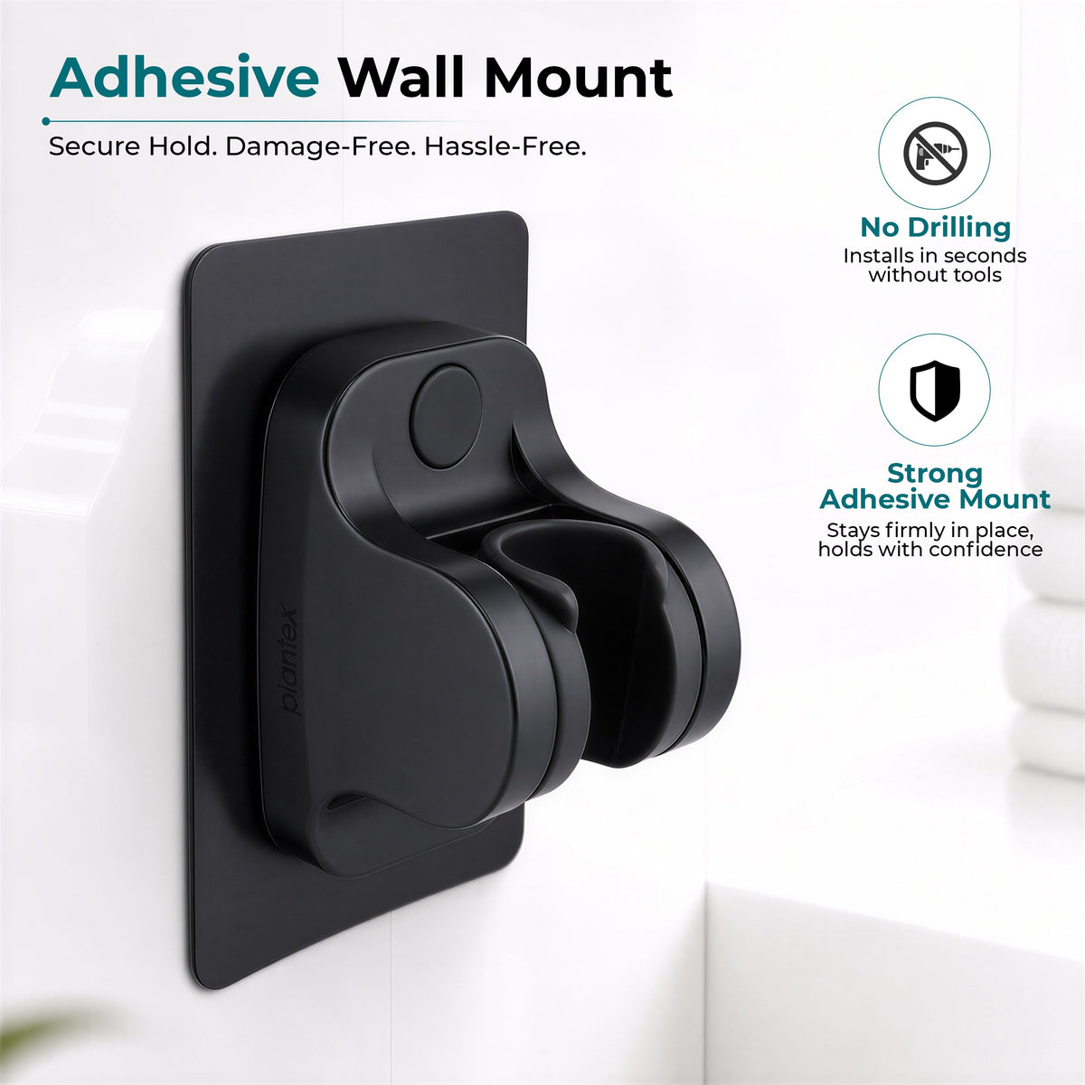 Plantex ABS Hand Shower Holder For Bathroom/Strong Self Adhesive Adjustable Handheld Shower/No Drilling Wall Mount Bracket - (Black)-6