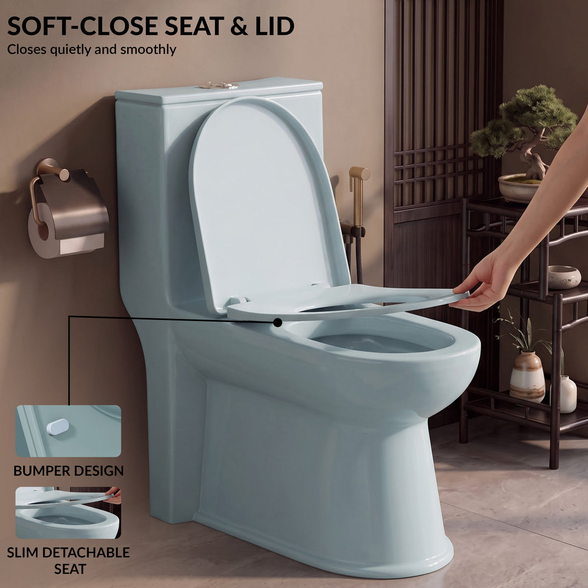 Plantex Platinum Ceramic One Piece Western Toilet/Rimless Washdown Commode for Toilet/Commode With Soft Close Toilet Seat - S Trap Outlet (Ocean)-4