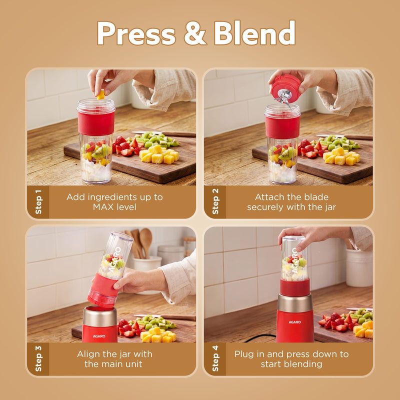 AGARO Primo Plus Personal Blender with 2 (500ml) Jars Red-5