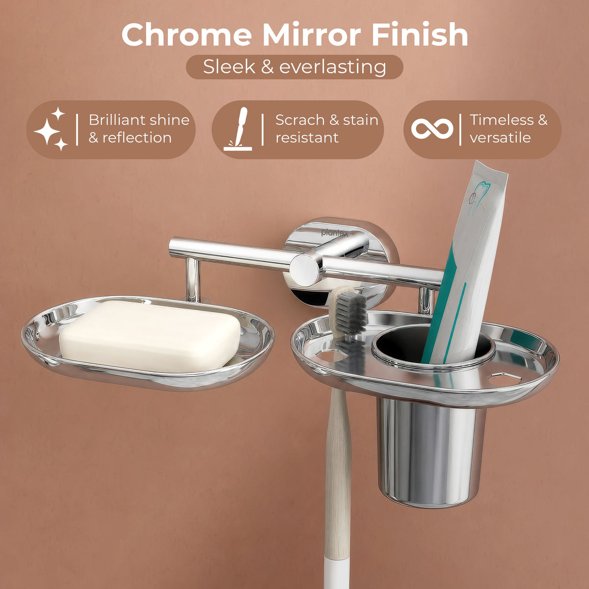 Plantex J4 Stainless Steel Soap Dish with Tumbler Holder/Soap and Brush Holder for Bathrooom/2 in 1 Soap Holder with Toothbrush Holder/Bathroom Accessories (Chrome Finish) Onix-5