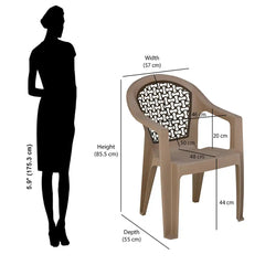 Nilkamal Paradise Plastic Arm Chair (Ratian Dark Beige, Season Rust Brown & Ivory)