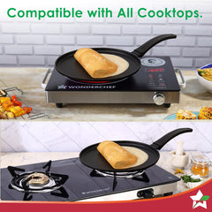 Inducta Die-cast Dosa Tawa, 28cm, 4mm, Japanese Non-stick Coating, Cook with Less Oil, For Dosas, Rotis, Parathas, Omelettes, Pancakes, Compatible with All Cooktops, 2-Yr Warranty, Black