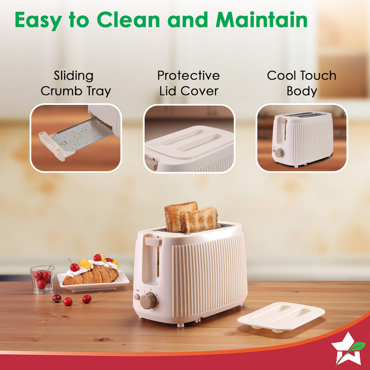 Regalia 2-Slice Pop-up Toaster with Lid Cover, 7 Browning Options for Golden Crispy Bread Toasts, Mid-Cycle Cancel Function, Slide-out Crumb Tray, 2-Yr Warranty, Ivory, Electric Toaster