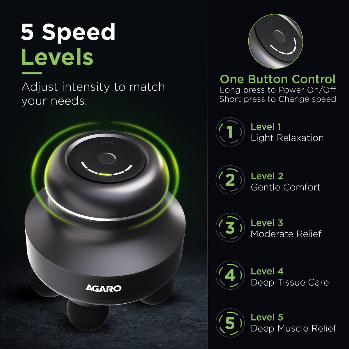 AGARO Royal Deep Tissue Body Massager with 4 Interchangeable Heads | Handheld Electric Vibration Massager for Neck, Back