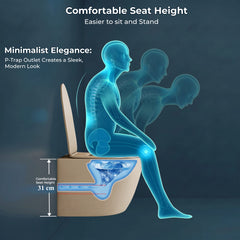 Plantex Imported Ceramic Toilet/Wall Mounted Commode/Rimless Washdown Western Toilet with Soft Close Toilet Seat Cover - P Trap (3043- Matt Khaki)-6