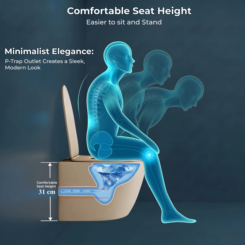 Plantex Imported Ceramic Toilet/Wall Mounted Commode/Rimless Washdown Western Toilet with Soft Close Toilet Seat Cover - P Trap (3043- Matt Khaki)-6