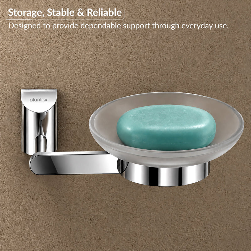 Plantex Smero Pure Brass and Glass Soap Holder for Bathroom & Kitchen/Soap Stand/Case/Dish/Bathroom Accessories - Superb (Chrome)-3