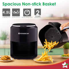 Wonderchef Roma 4.5L Digital Air Fryer | 1380W | 7 Preset Menus | 90% less fat | Rapid Air 360° Circulation Technology |