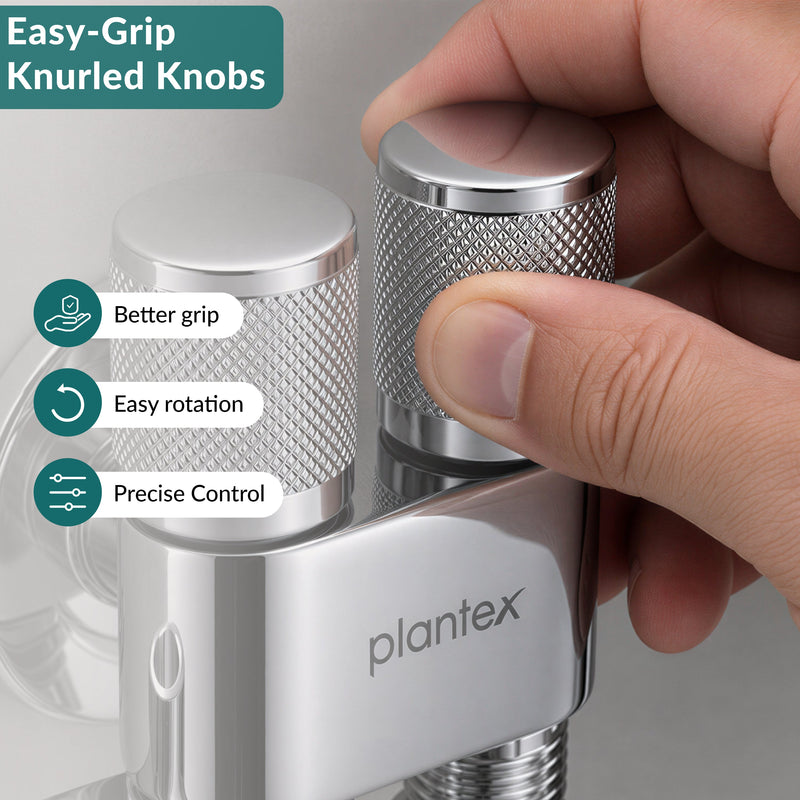 Plantex 2 Way Angle Cock/Stainless Steel Double Outlet Water Valve/Bathroom & Kitchen Tap Connector/Water Faucet - Pack of 1 (Chrome, APS-N-7)-5