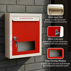 Plantex All in 1 Multipurpose Letter Box/Suggestion Box/Complaint Box/Donation Box with Lock Table Top or Wall Mount (Red & Ivory)-6