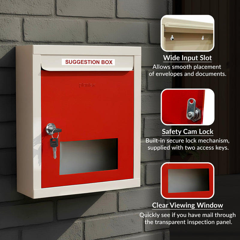 Plantex All in 1 Multipurpose Letter Box/Suggestion Box/Complaint Box/Donation Box with Lock Table Top or Wall Mount (Red & Ivory)-6