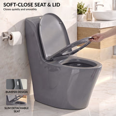 Plantex Imported Ceramic Commode/Rim Siphonic Vaccum Jet Flush Western Commode/One Piece Western Toilet with Soft Close Toilet Seat - S Trap (Glossy Grey)-4