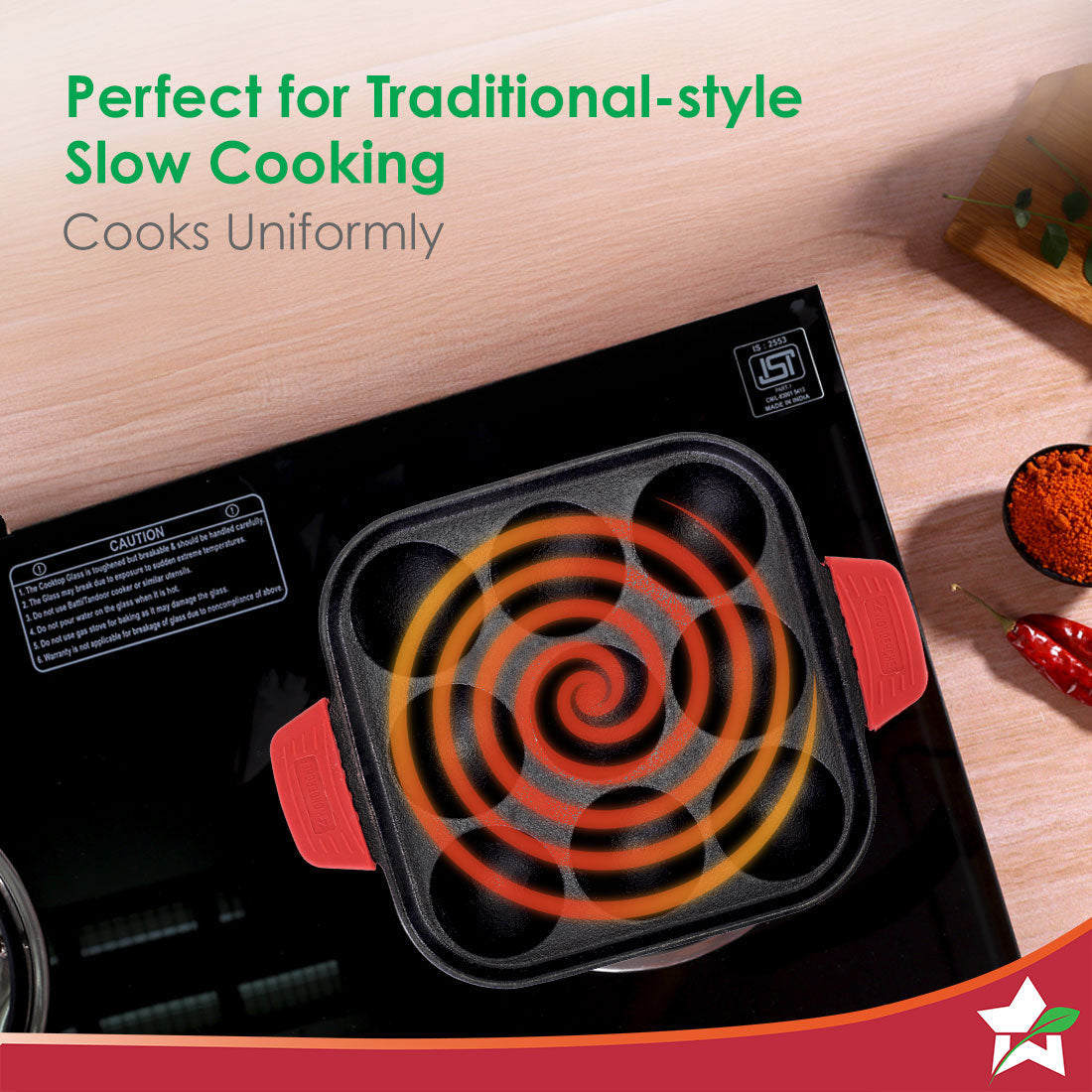 Forza Cast-iron Paniyarakal | Square | Made from Heavy-duty Cast-iron | For Paniyarams, Bondas | Naturally Non-stick | Uniform Heating, Slow Cooking | Chemical-free | Lifetime Warranty
